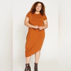 Universal Standard Geneva Crew Dress Asymmetrical Carmel Orange XS 10/12